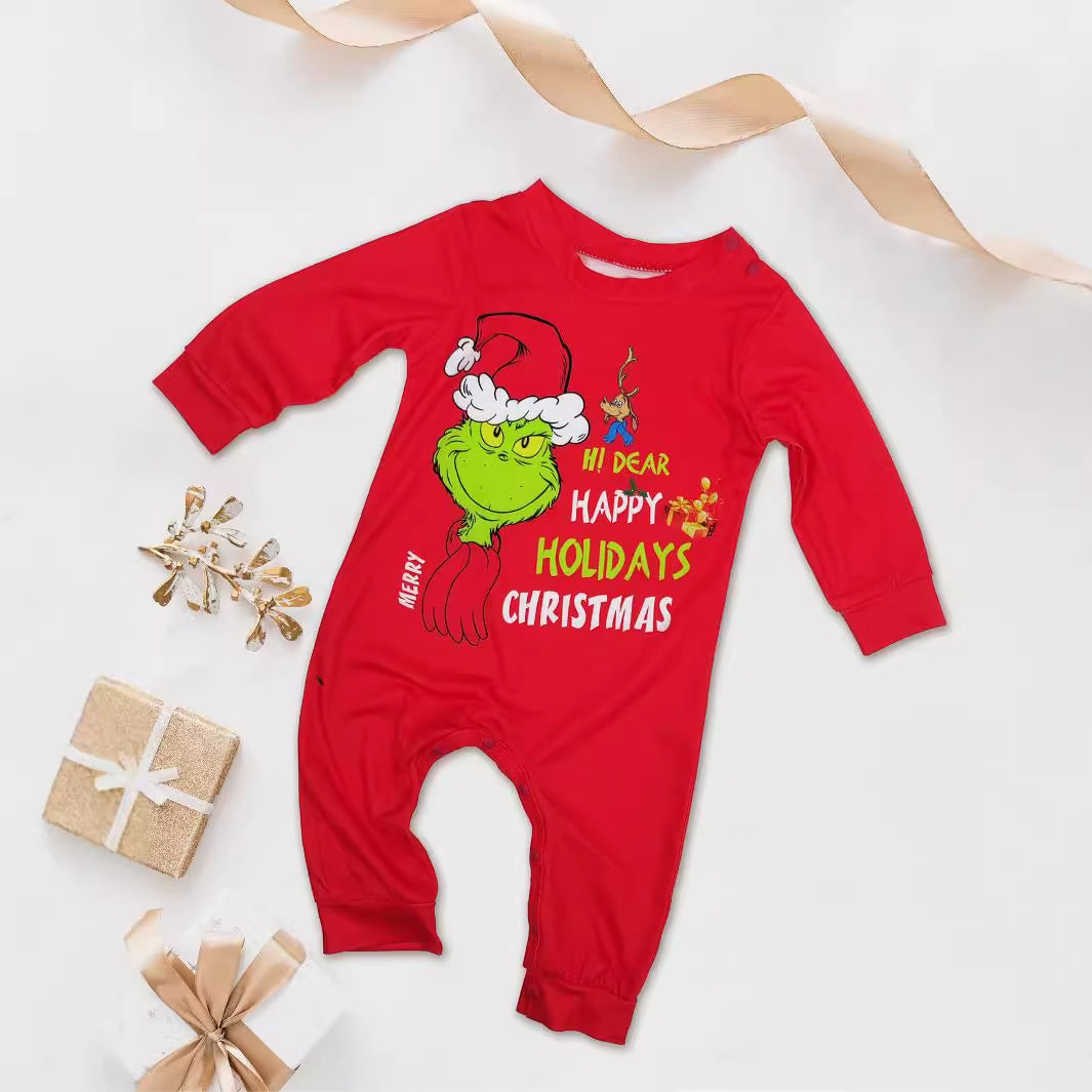 Classic Grinch Print Matching Family Christmas Pajamas-Dog Pajamas Included