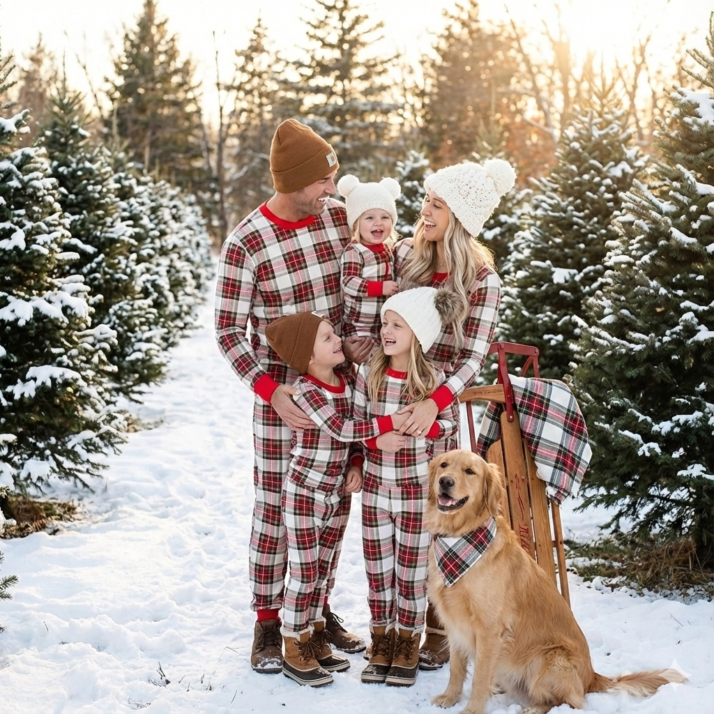 Mixed Color Plaid Family Christmas Pajamas with Dog Pajamas Included – Complete Matching Set