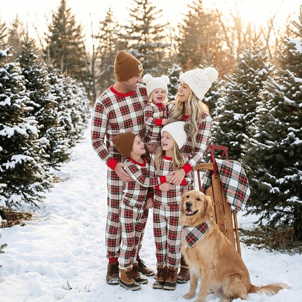 Mixed Color Plaid Family Christmas Pajamas with Dog Pajamas Included – Complete Matching Set