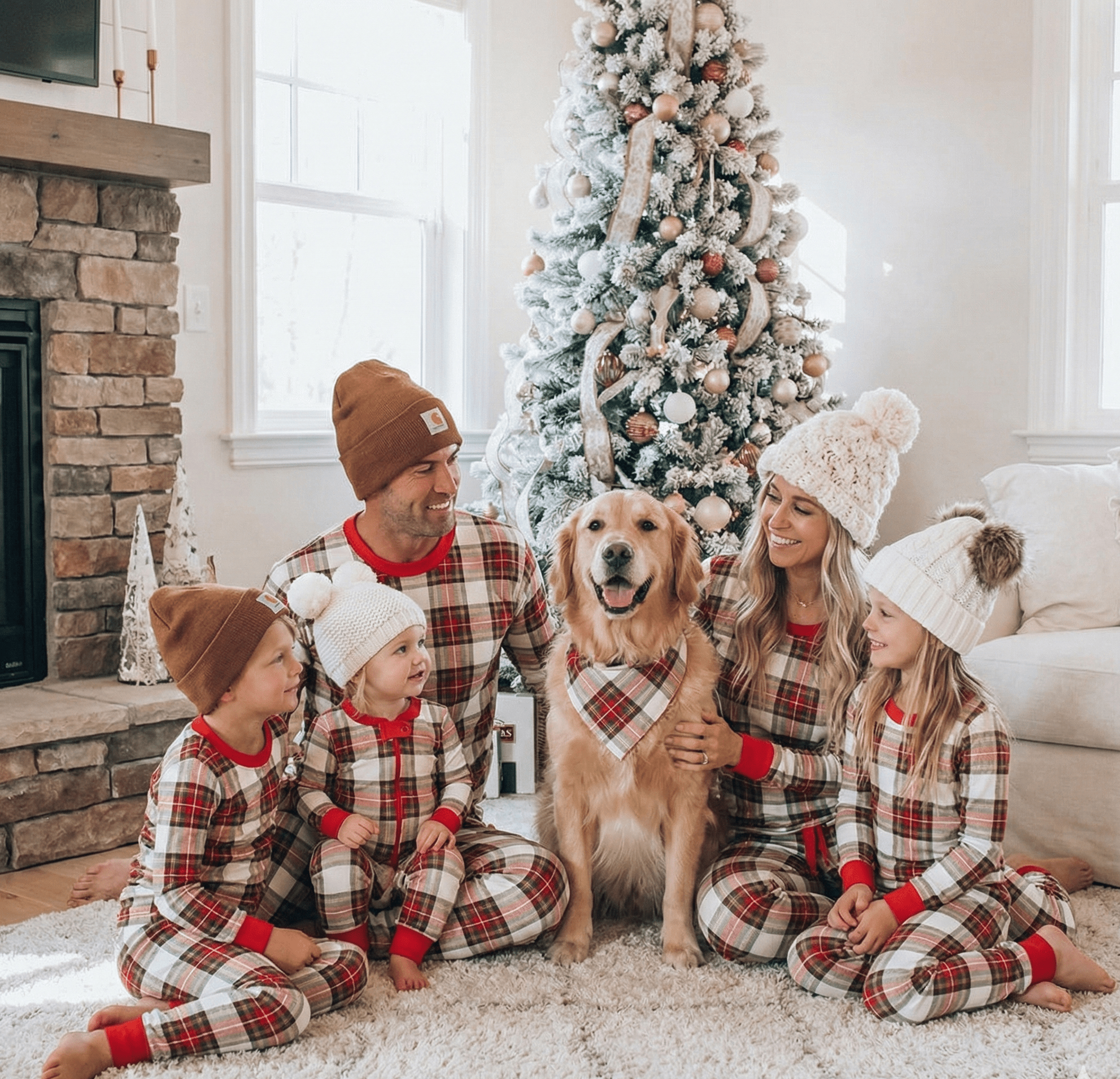 Mixed Color Plaid Matching Family Christmas Pajamas with Dog Set – Holiday Sleepwear Main View
