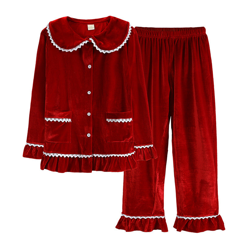Red Velvet Christmas Pajamas Size Chart – Adults Kids Baby and Dog Sizes Available