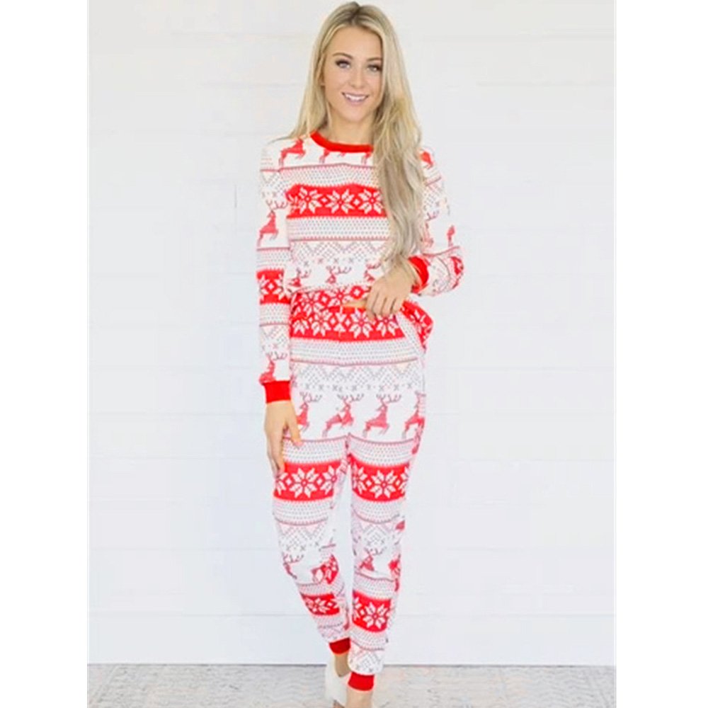 Reindeer Snowflake Christmas Pajamas Print Detail – Festive Holiday Reindeer Snowflake Close-Up