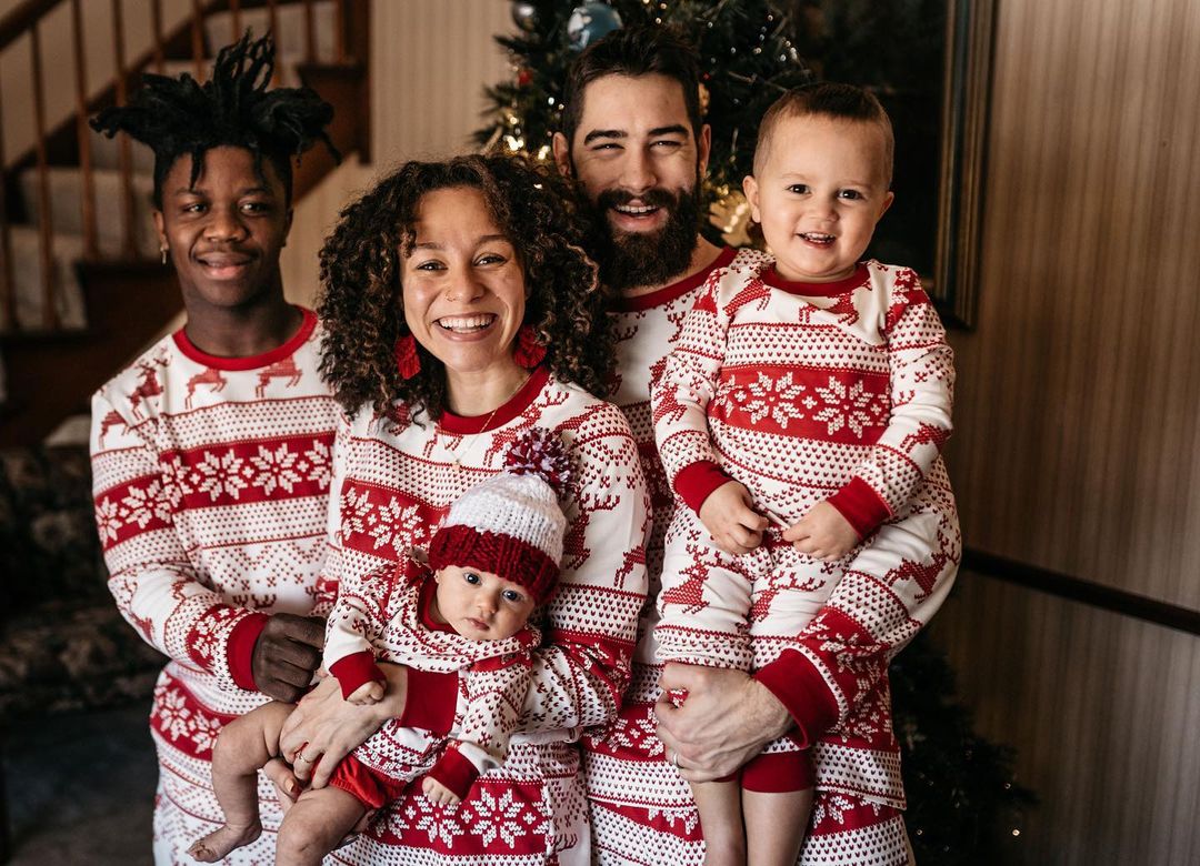 Reindeer Snowflake Matching Family Christmas Pajamas with Dog Set – Holiday Sleepwear Main View