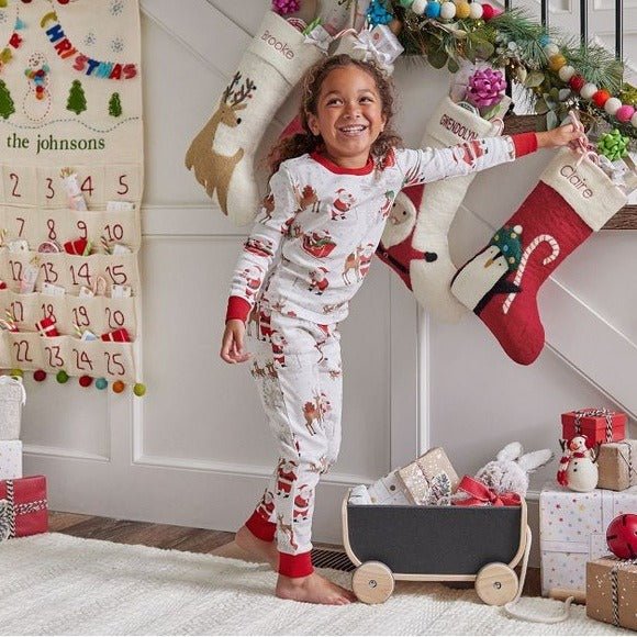 Santa Reindeer Sleigh Pajamas Print Detail – Santa Claus and Reindeer Sleigh Holiday Print Close-Up
