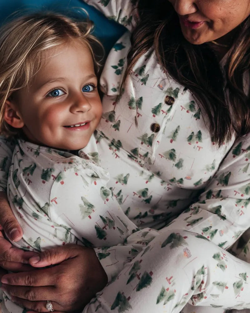 White Little Christmas Tree Family Pajamas – Adults and Kids Matching Holiday Sleepwear Lifestyle