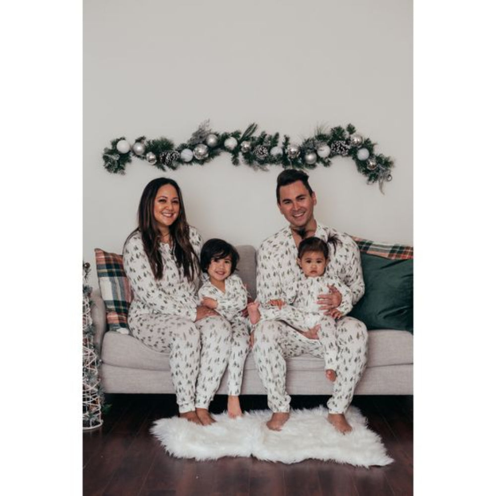 White Little Christmas Tree Pajamas Print Detail – Festive Holiday Tree Print Close-Up
