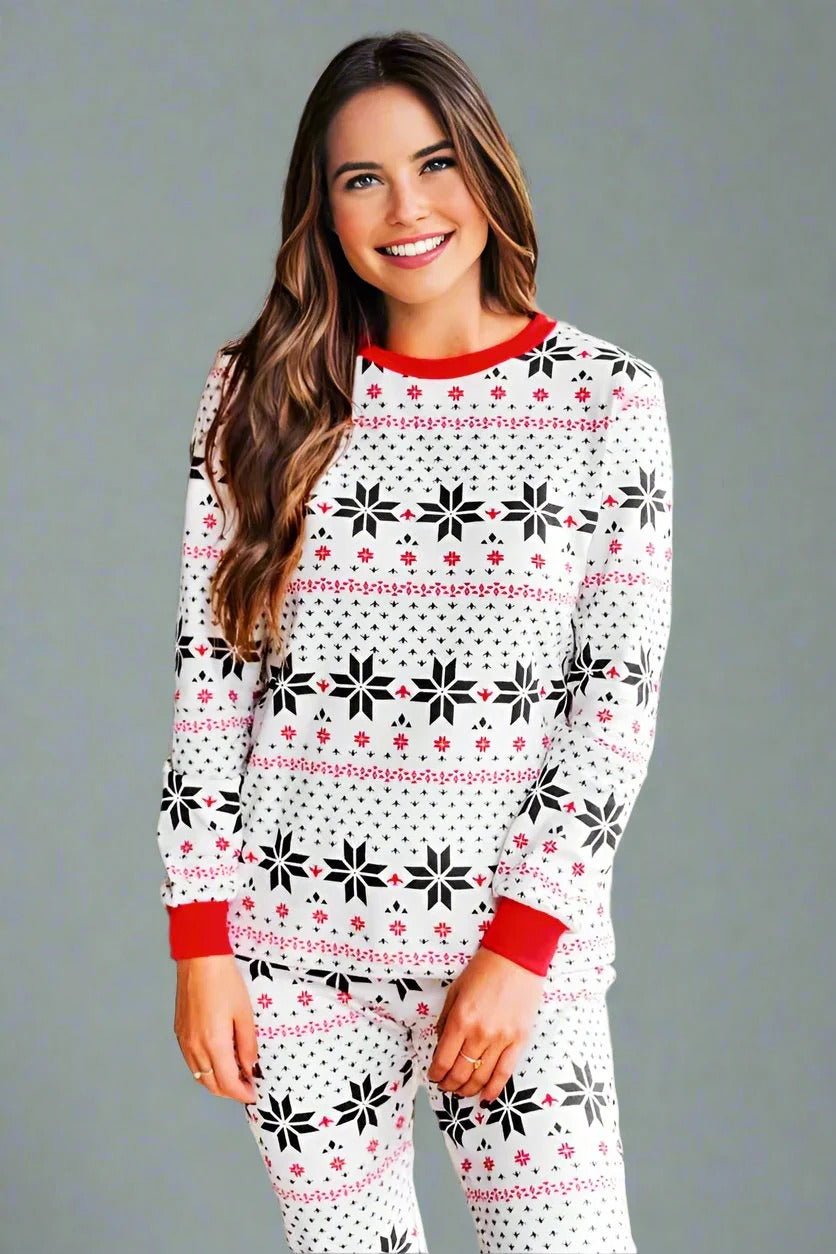 White Snowflake Christmas Pajamas Lifestyle – Adults and Kids Matching Holiday Sleepwear