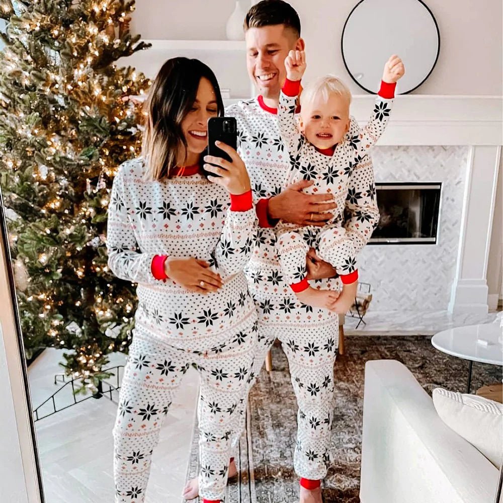 White Snowflake Kids Christmas Pajamas – Soft Matching Holiday Sleepwear for Boys and Girls