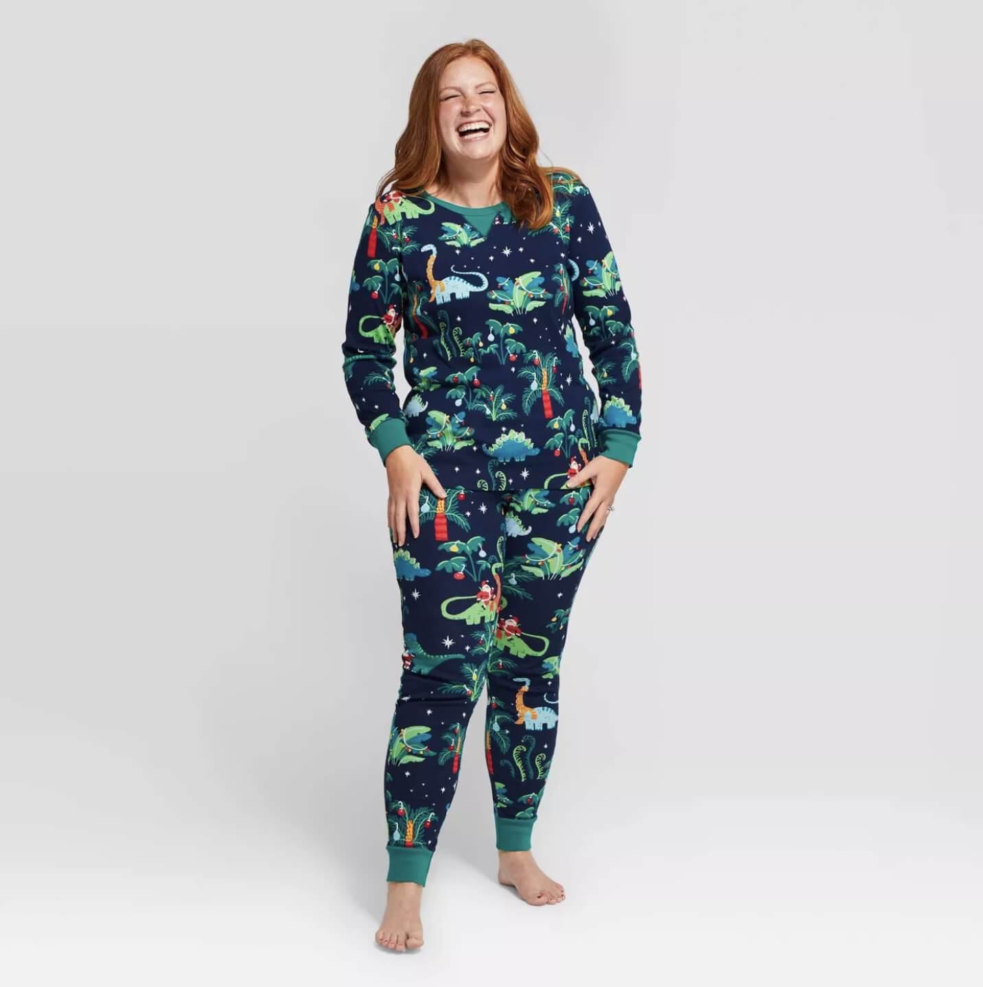 Christmas Dinosaur Patterned Matching Family Christmas Pajamas-Dog Pajamas Included