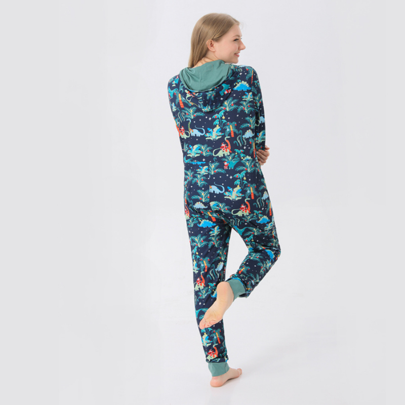 Blue Christmas Hooded Matching Family Christmas Pajamas Onesies