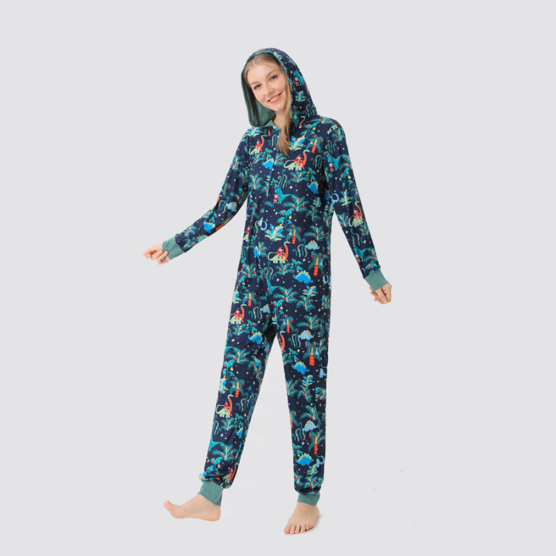 Blue Christmas Hooded Matching Family Christmas Pajamas Onesies