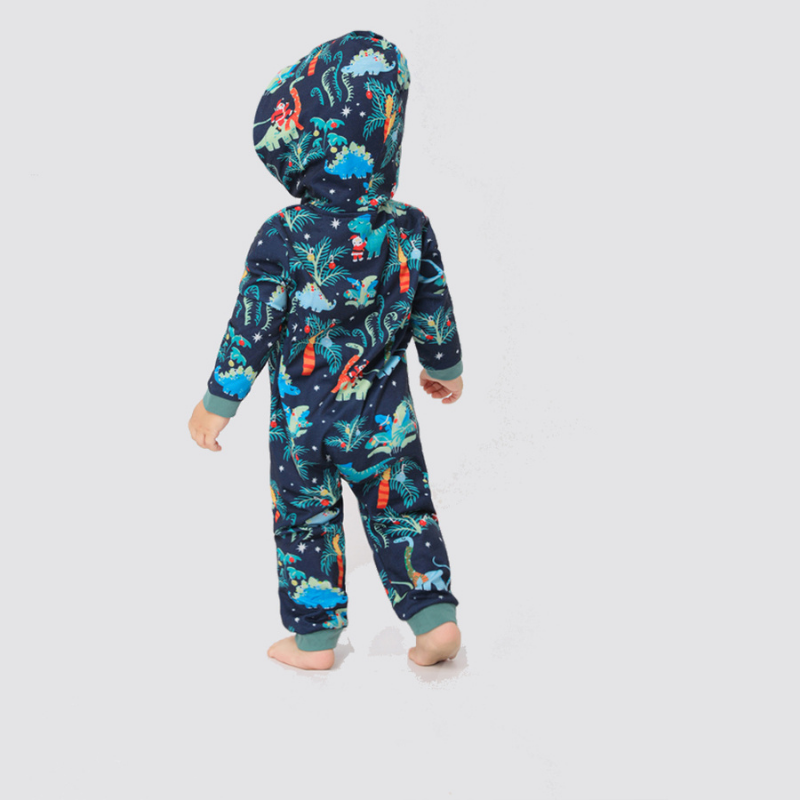 Blue Christmas Hooded Matching Family Christmas Pajamas Onesies
