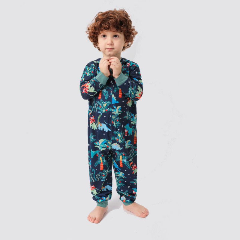 Blue Christmas Hooded Matching Family Christmas Pajamas Onesies