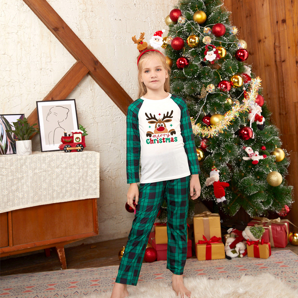 Green Plaid Christmas Reindeer Matching Family Christmas Pajamas-Dog Pajamas Included