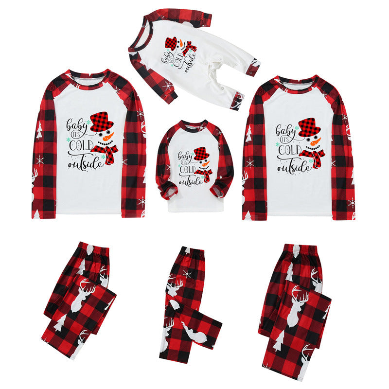 Red Plaid Snowman Pattern Matching Family Christmas Pajamas Sets