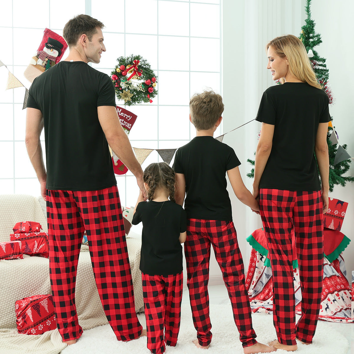 Red Plaid Matching Family Christmas Pajamas-Short Sleeves