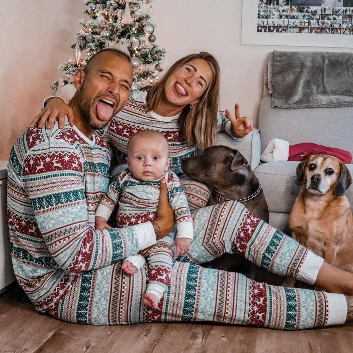 Christmas Print Matching Family Christmas Pajamas-Dog Pajamas Included