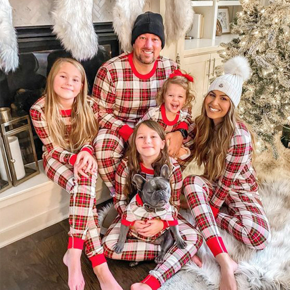 Tartan Plaid Matching Family Christmas Pajamas-Dog Pajamas Included