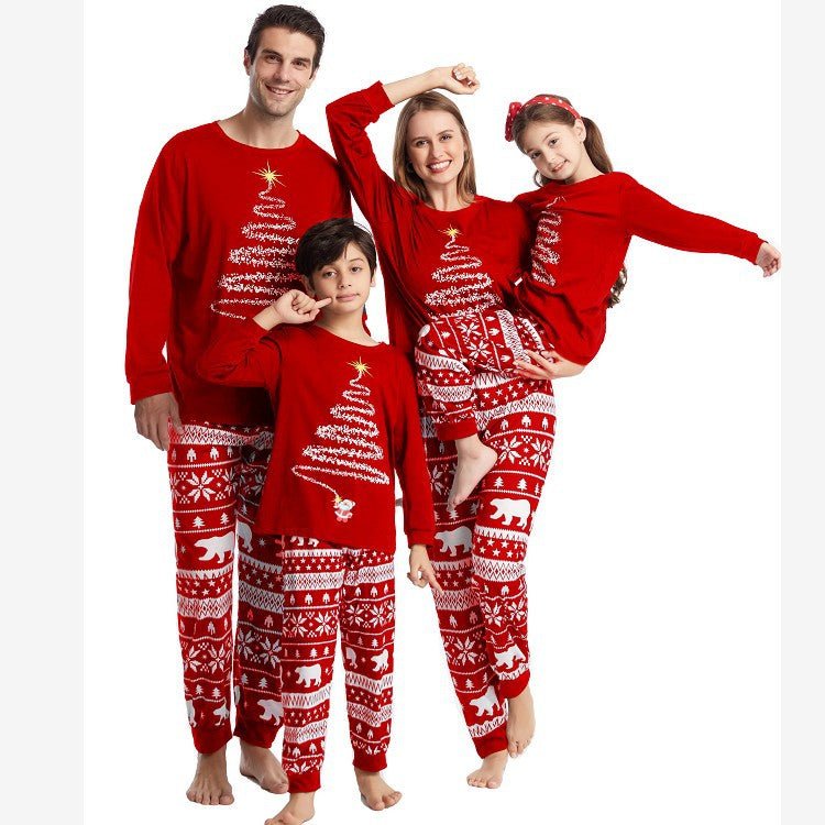 Red Christmas Tree Print Pajamas Detail – Festive Holiday Tree Print Close-Up