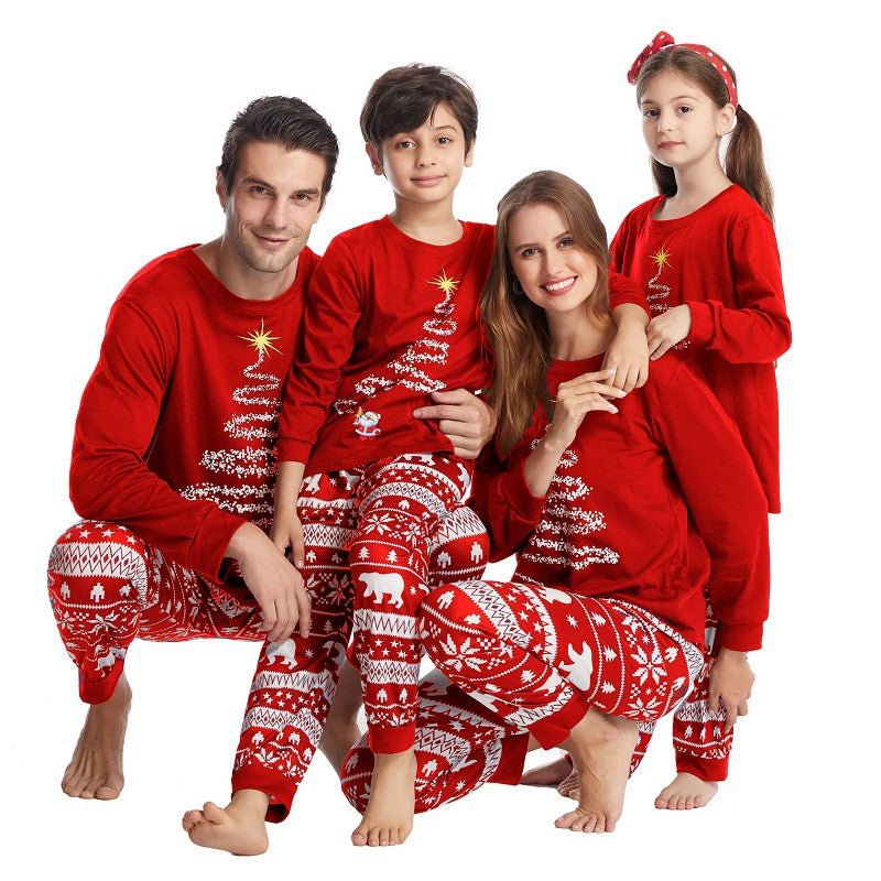 Red Christmas Tree Print Kids Pajamas – Soft Matching Holiday Sleepwear for Boys and Girls