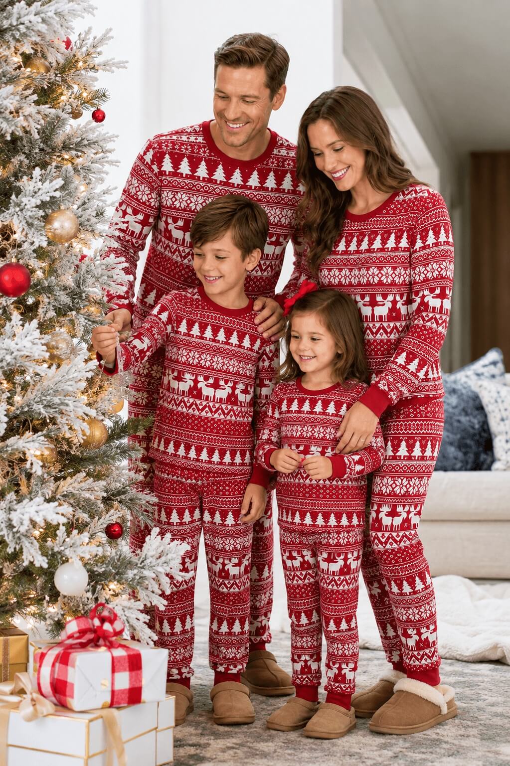 Red and White Christmas Print Matching Family Christmas Pajamas
