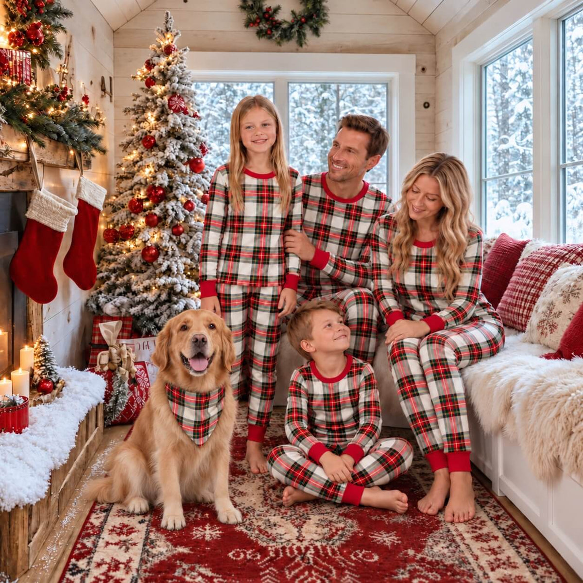 Tartan Plaid Matching Family Christmas Pajamas-Dog Pajamas Included