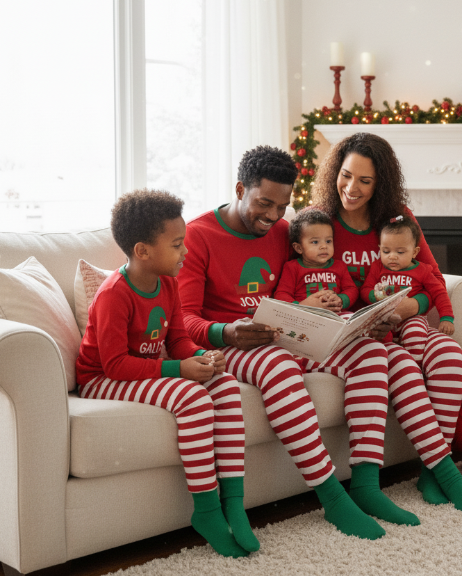 Can Stripe Elf Matching Family Christmas Pajamas