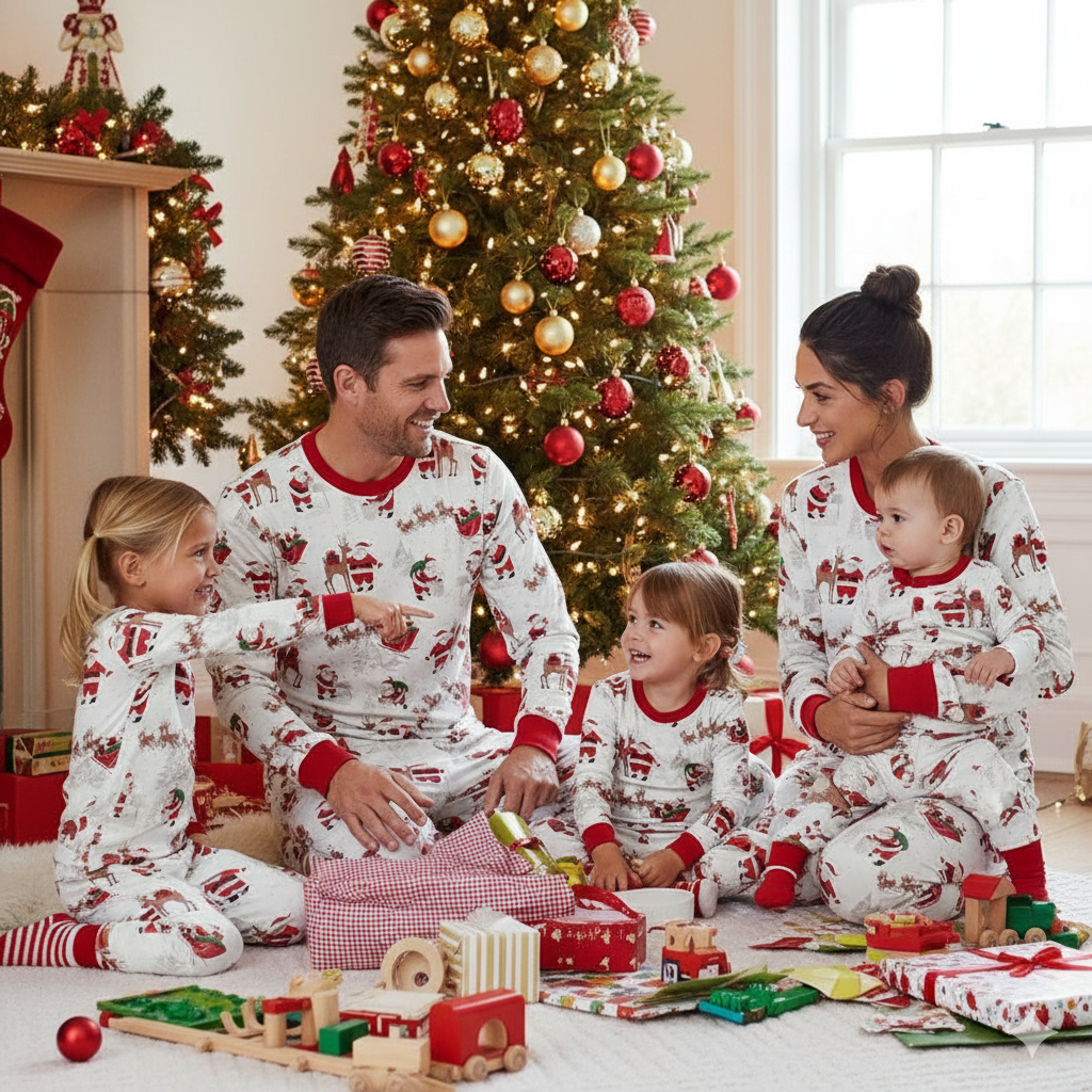 Christmas Elk Sleigh Print Matching Family Christmas Pajamas