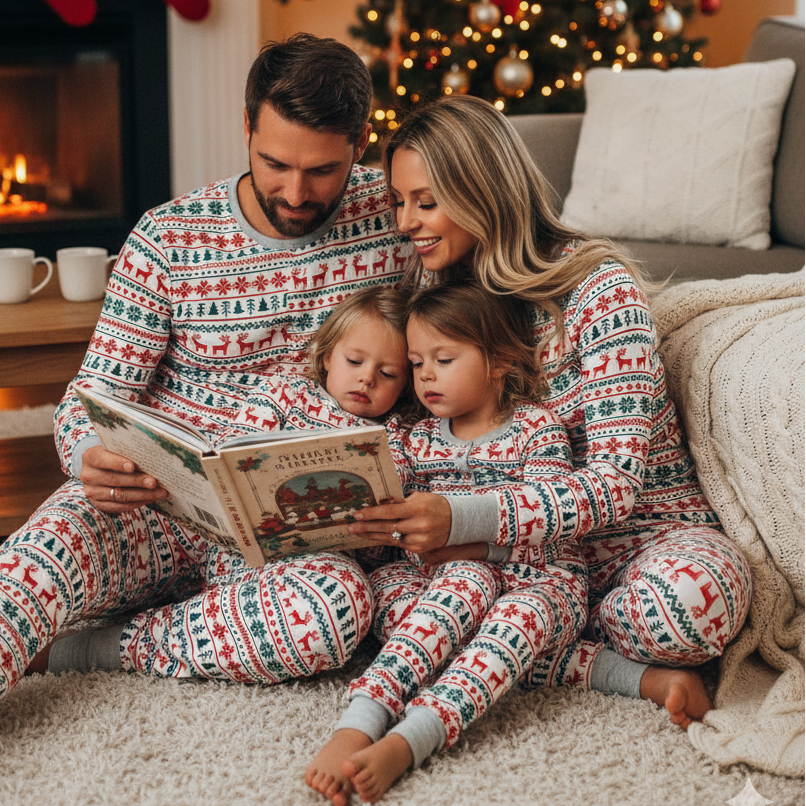 Christmas Tree and Reindeer Patterned Matching Family Christmas Pajamas-Dog Pajamas Included