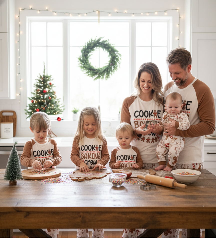 Cute Gingerbread Pattern Matching Family Christmas Pajamas