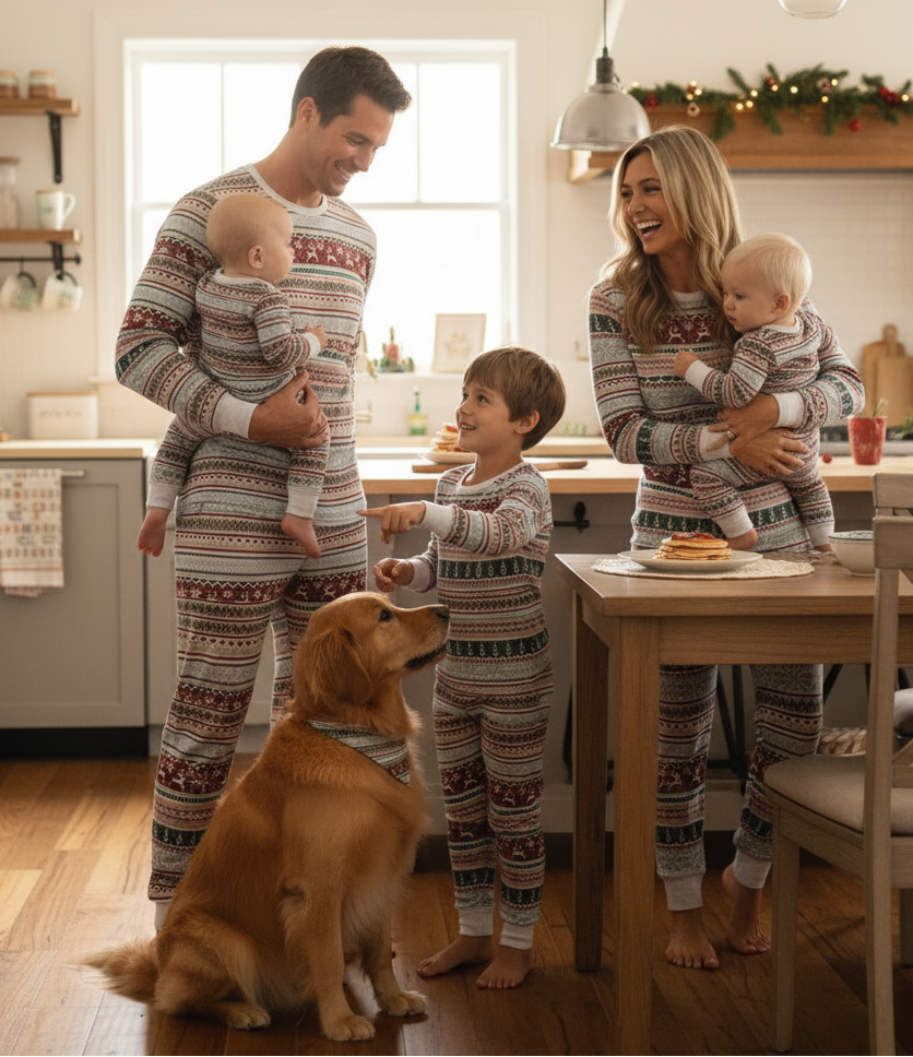 Holiday Fair Isle Matching Family Christmas Pajamas-Dog Pajamas Included