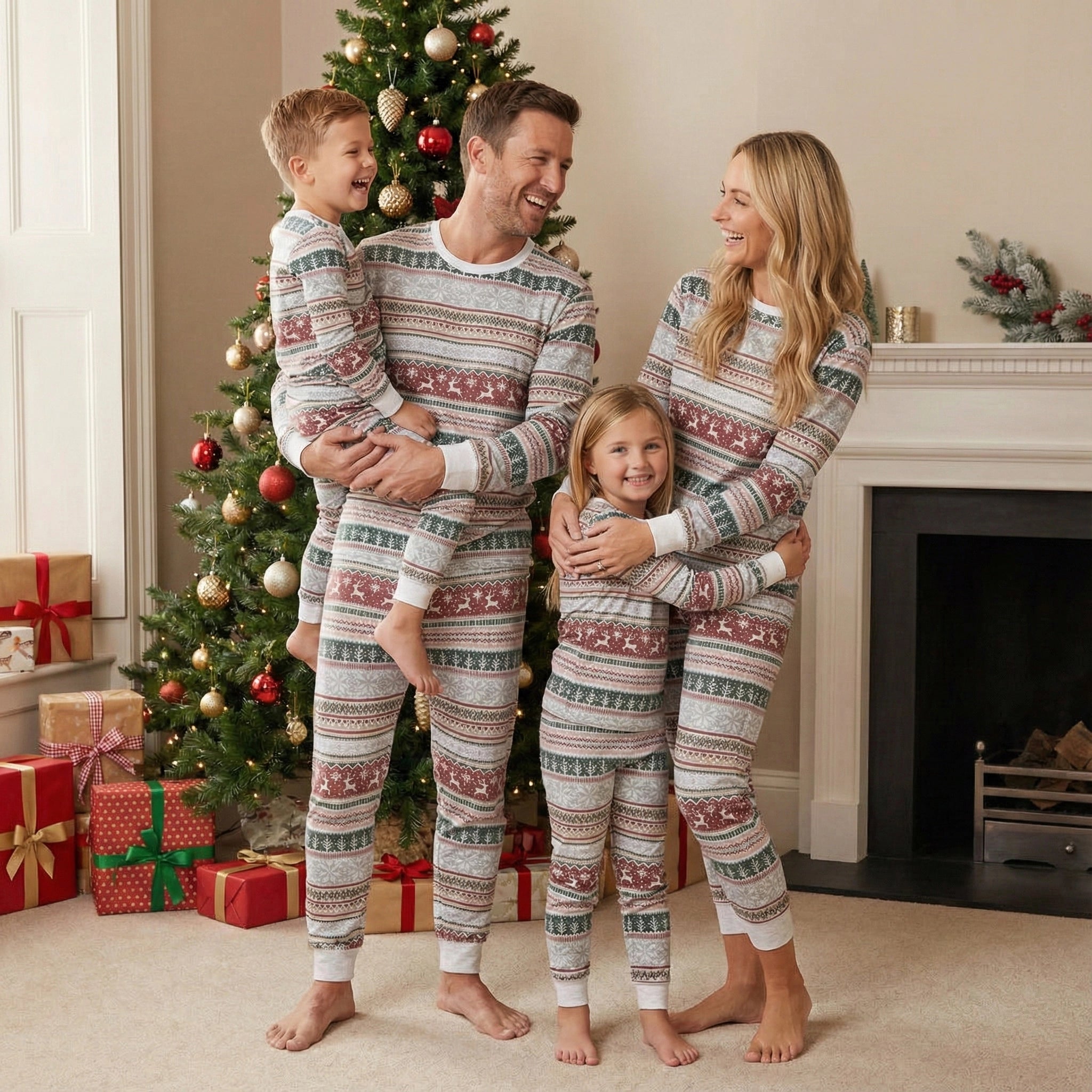 Nordic Reindeer Print Matching Family Christmas Pajamas-Dog Pajamas Included