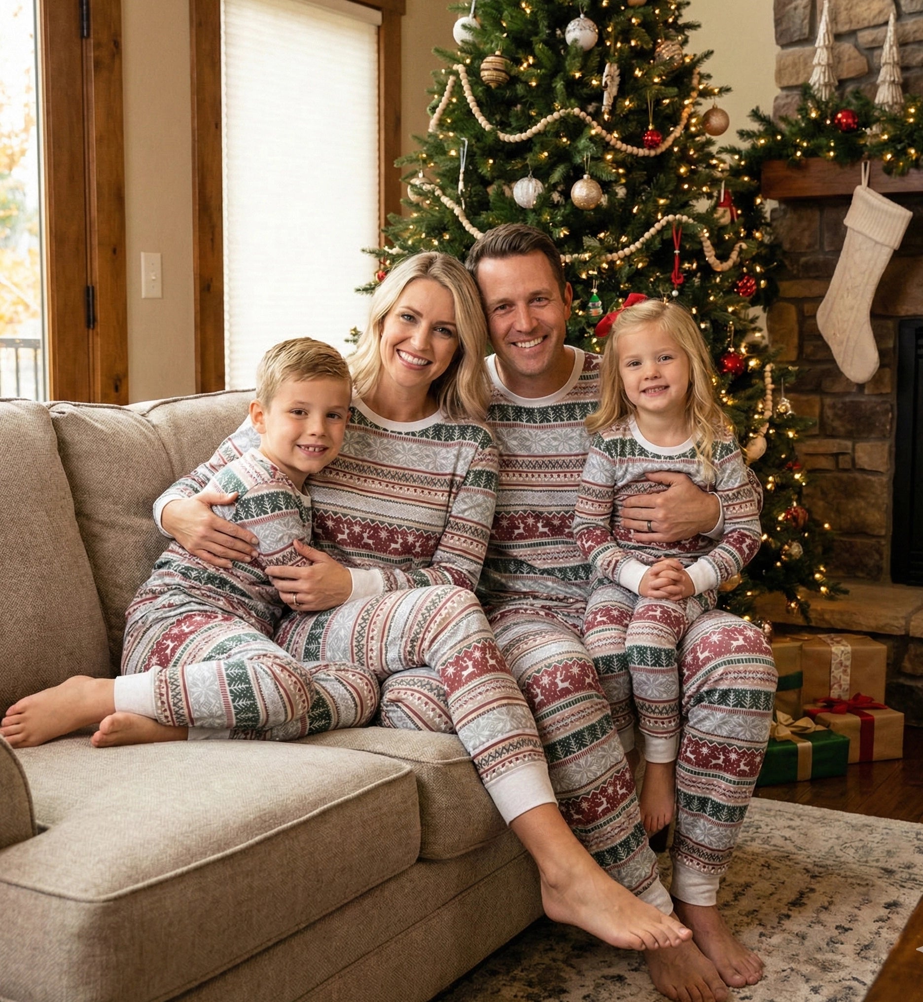 Nordic Reindeer Print Matching Family Christmas Pajamas-Dog Pajamas Included
