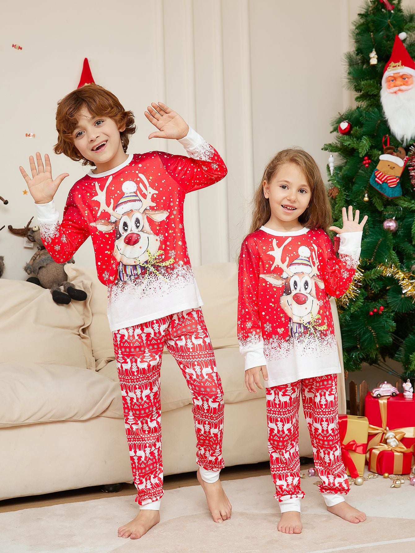 Snow Elk Matching Family Christmas Pajamas (Dog Pajamas Included)