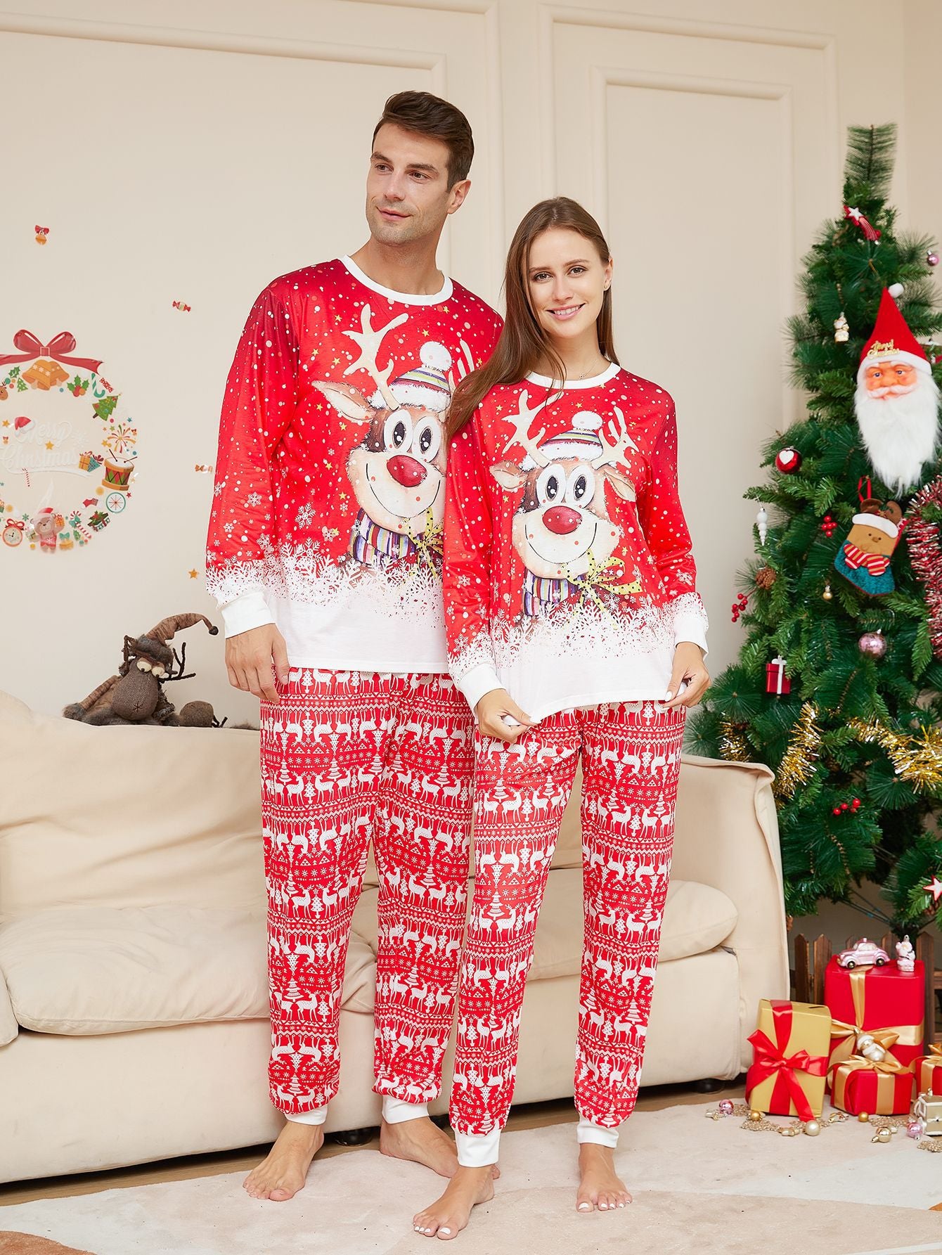 Snow Elk Matching Family Christmas Pajamas (Dog Pajamas Included)
