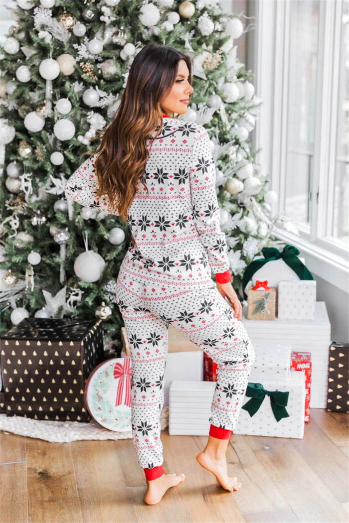 White snowflakes Print Matching Family Christmas Pajamas-Dog Pajamas Included