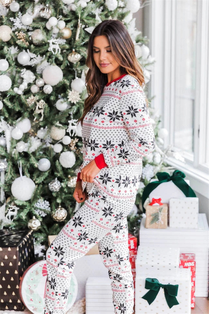 White snowflakes Print Matching Family Christmas Pajamas-Dog Pajamas Included