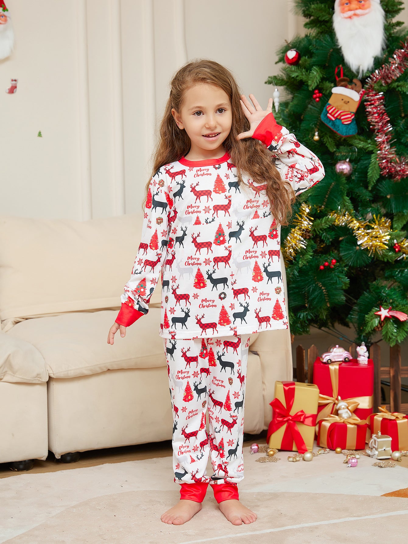 Christmas Reindeer Print Matching Family Christmas Pajamas | Adults, Kids & Dog Pajamas