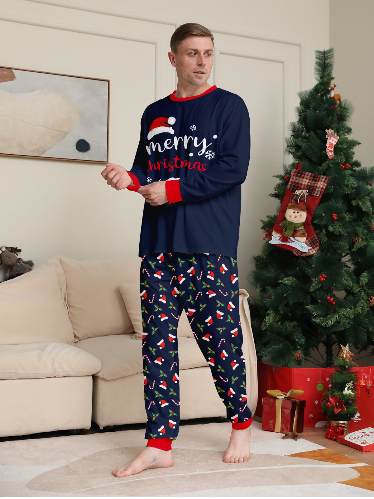Blue Holiday Christmas Pajamas Men – Adults Matching Holiday Sleepwear