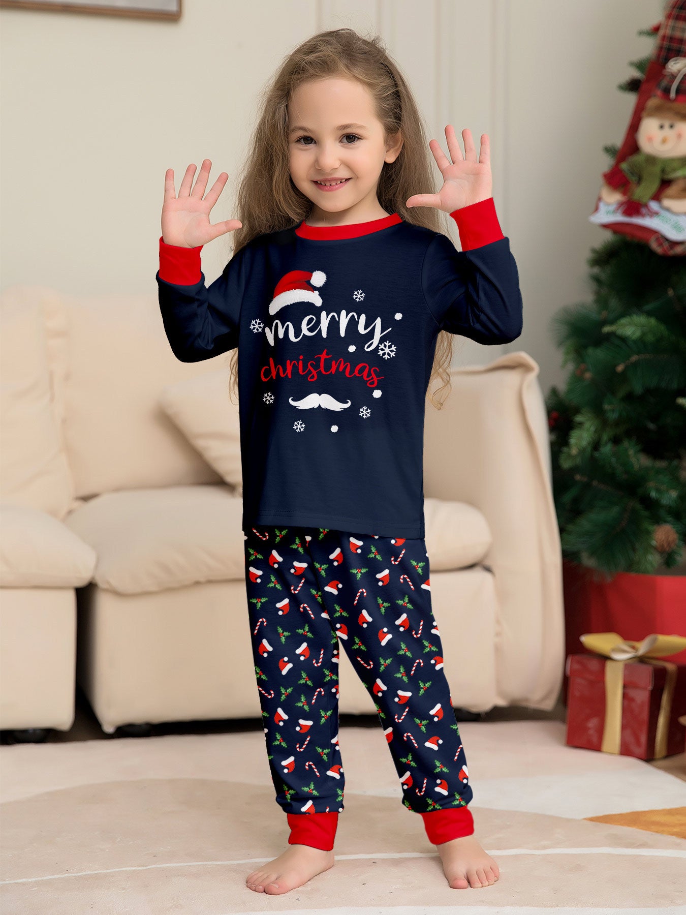 Blue Holiday Christmas Pajamas Size Chart – Adults Kids Baby and Dog Sizes Available