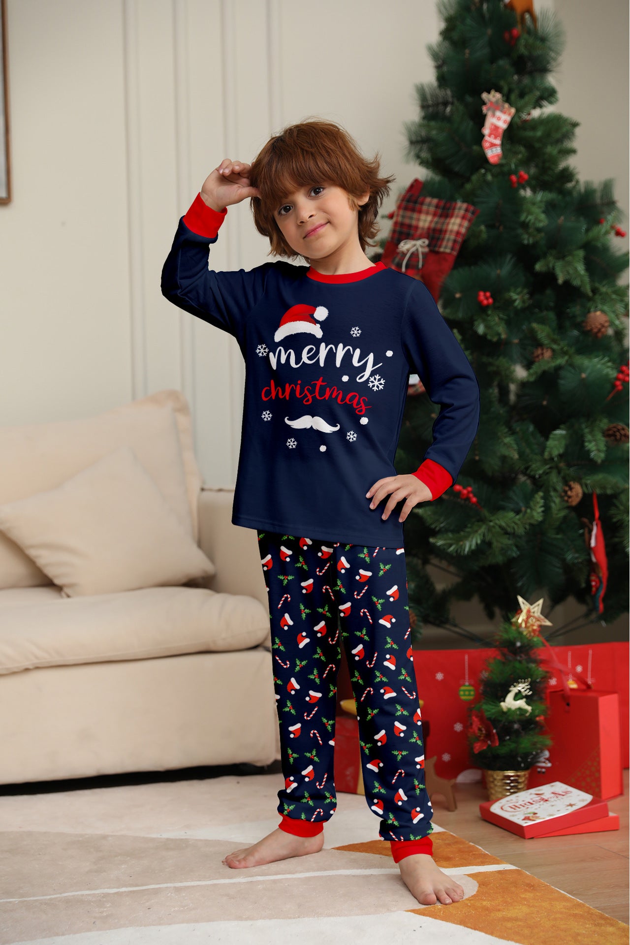 Blue Holiday Dog Christmas Pajamas – Matching Pet Holiday Outfit to Match the Family