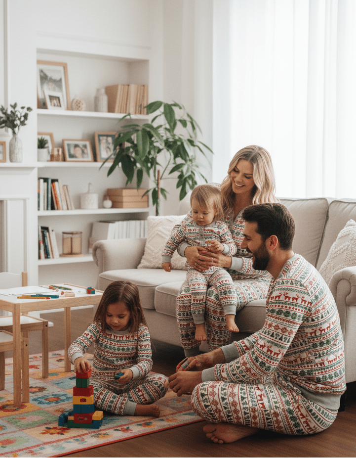 Christmas Tree and Reindeer Matching Family Pajamas with Dog Set – Complete Holiday Sleepwear