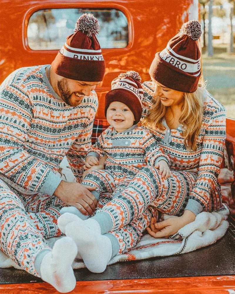 Christmas Tree Reindeer Pajamas Lifestyle – Family Wearing Matching Holiday Sleepwear