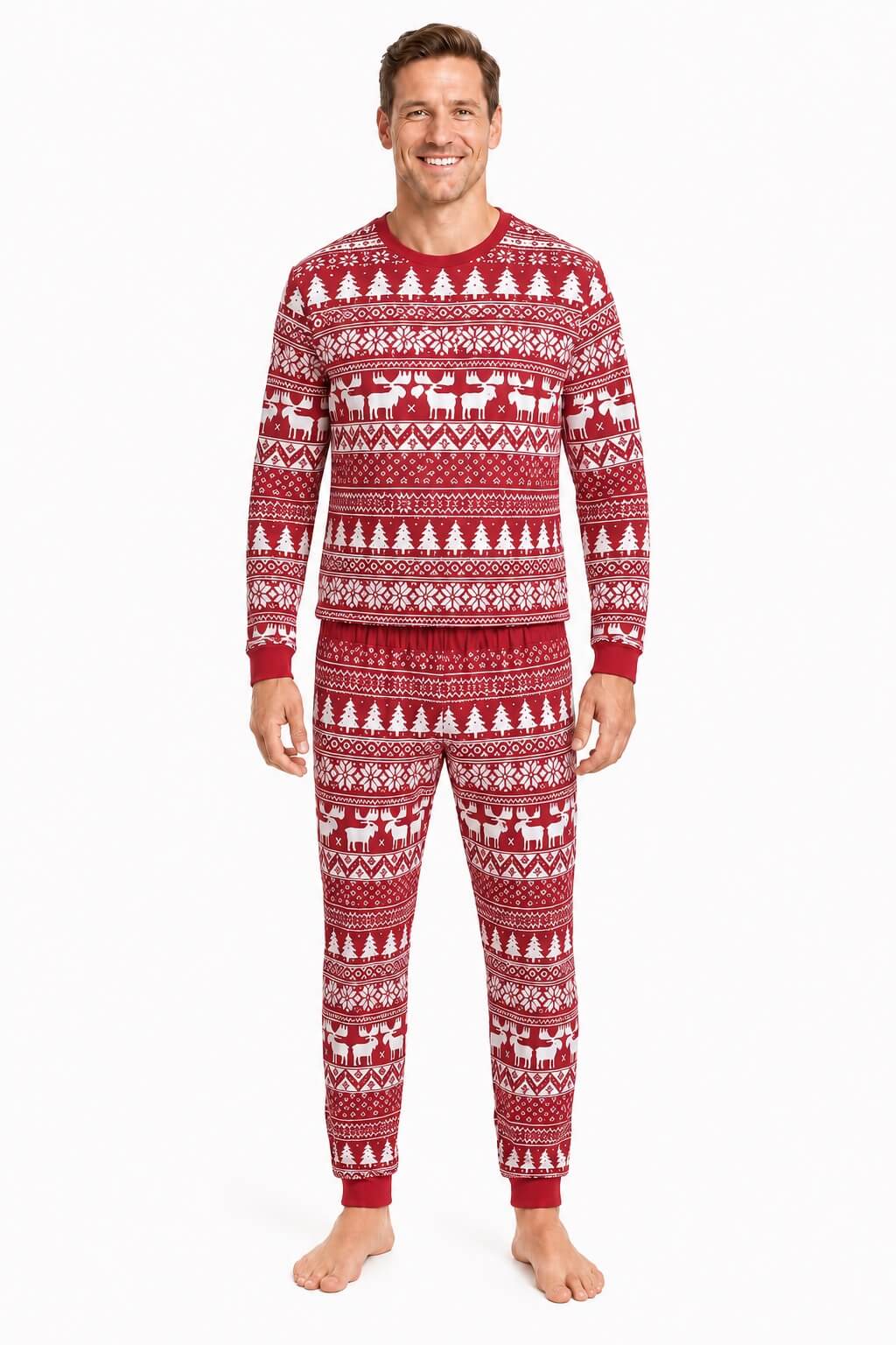 Red and White Christmas Print Matching Family Christmas Pajamas