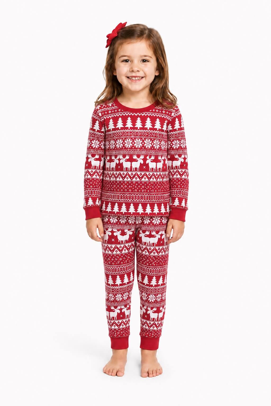 Red and White Christmas Print Matching Family Christmas Pajamas