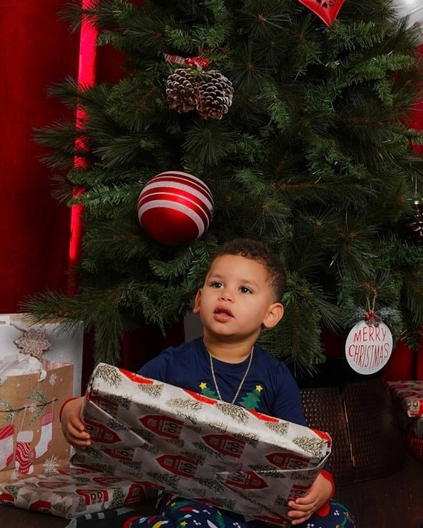 Family Christmas Pajamas with Blue Santa Hat Design