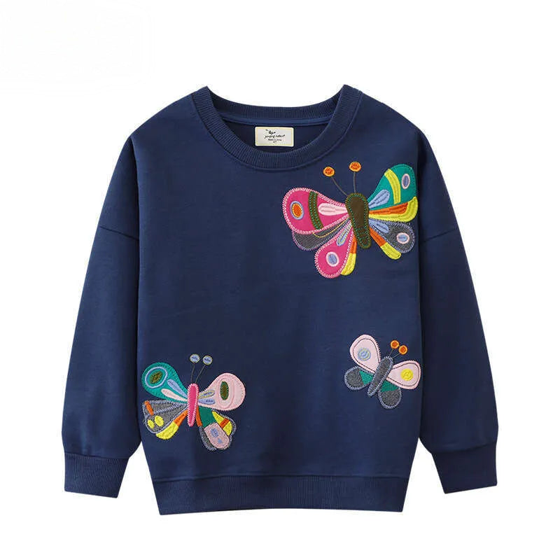 Blue children's sweatshirt with butterfly embroidery