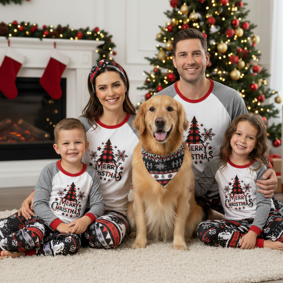 Gray and White Christmas Tree Truck Matching Family Christmas Pajamas – Holiday Sleepwear Main View