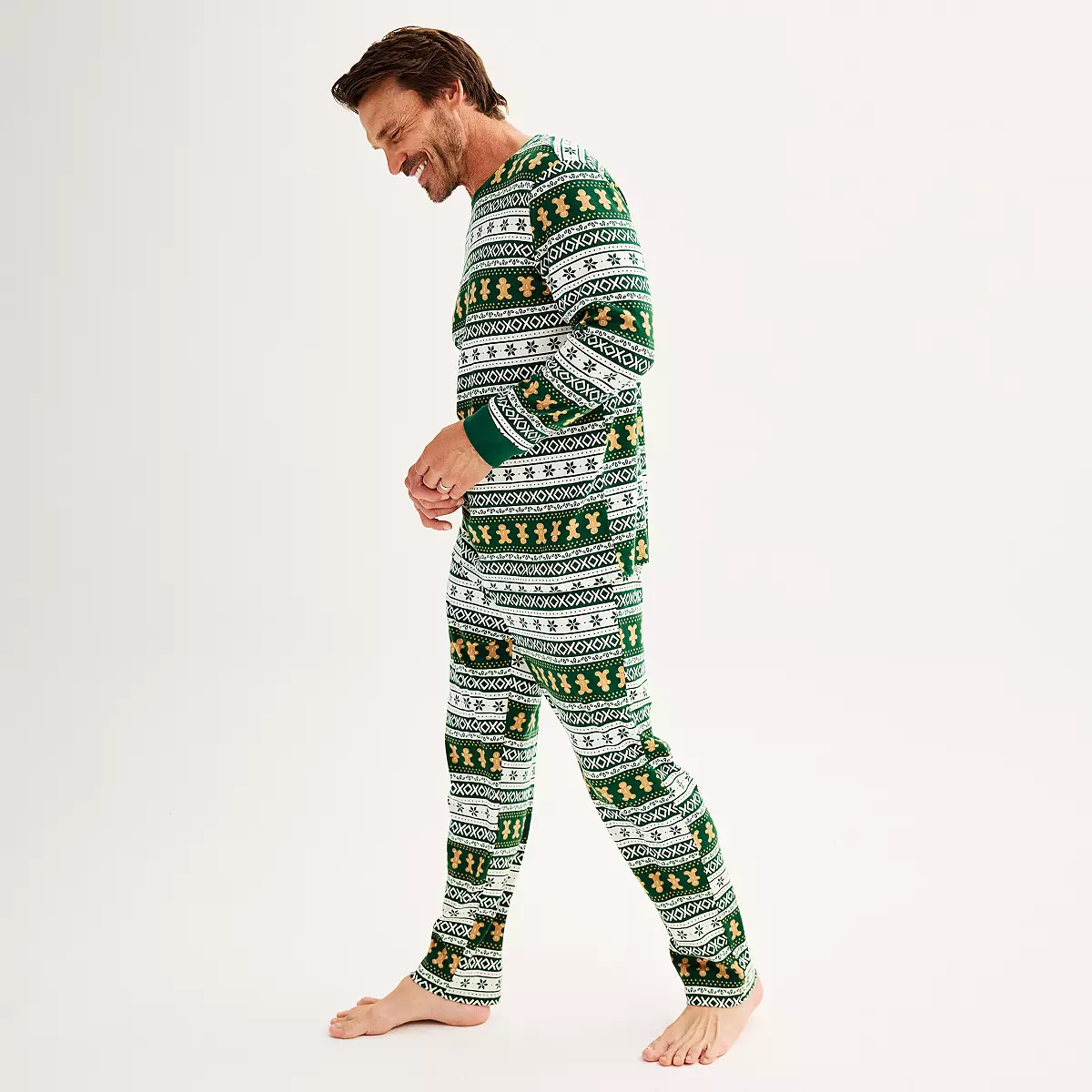 Green Gingerbread Christmas Pajamas Men – Adults Matching Holiday Sleepwear