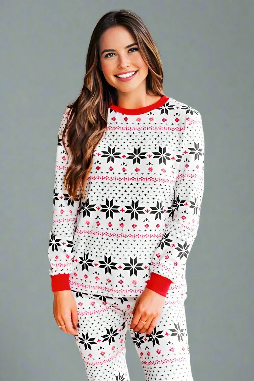 White snowflakes Print Matching Family Christmas Pajamas-Dog Pajamas Included